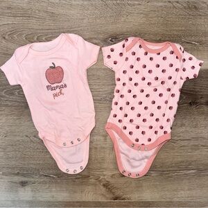*0-3M* Pink Apple Bodysuit Set